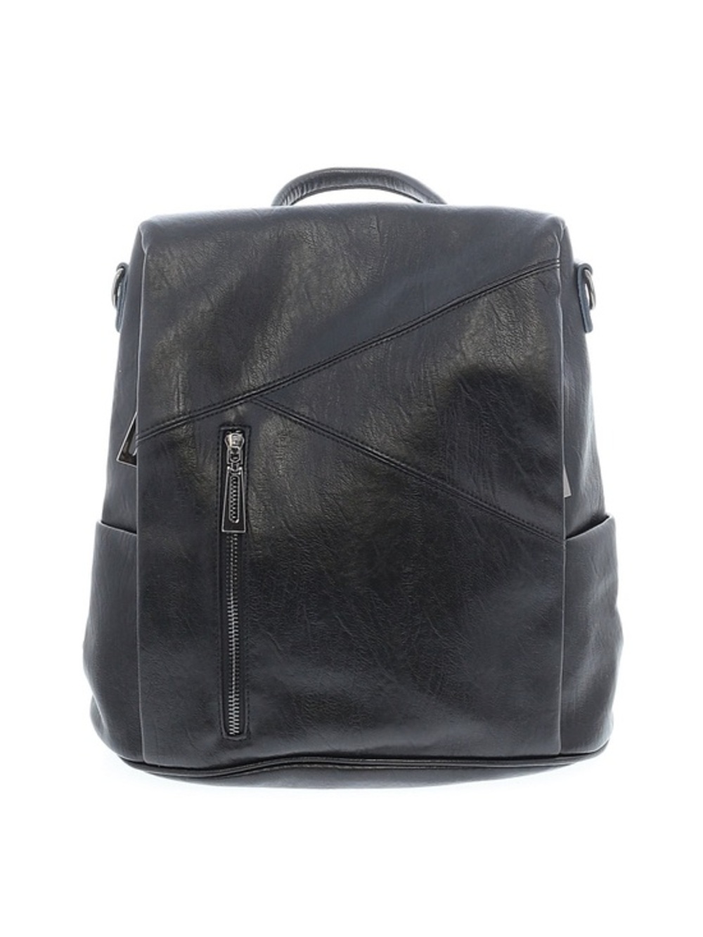 Black Women's Faux Leather Backpack with Front Zip Pocket